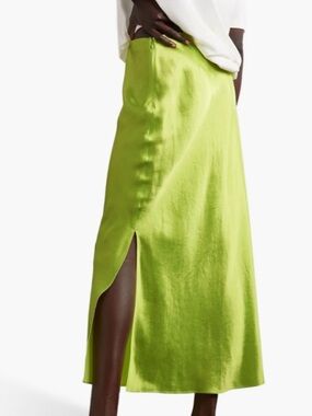 Vince Lime Green Satin Midi Skirt